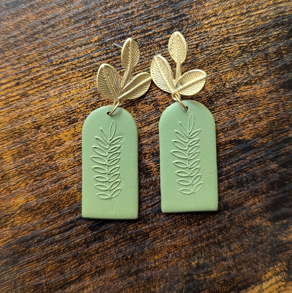green & gold fern earrings